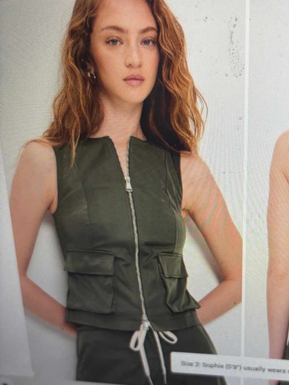 Women's Olive Utility Zip Vest with Front Pockets